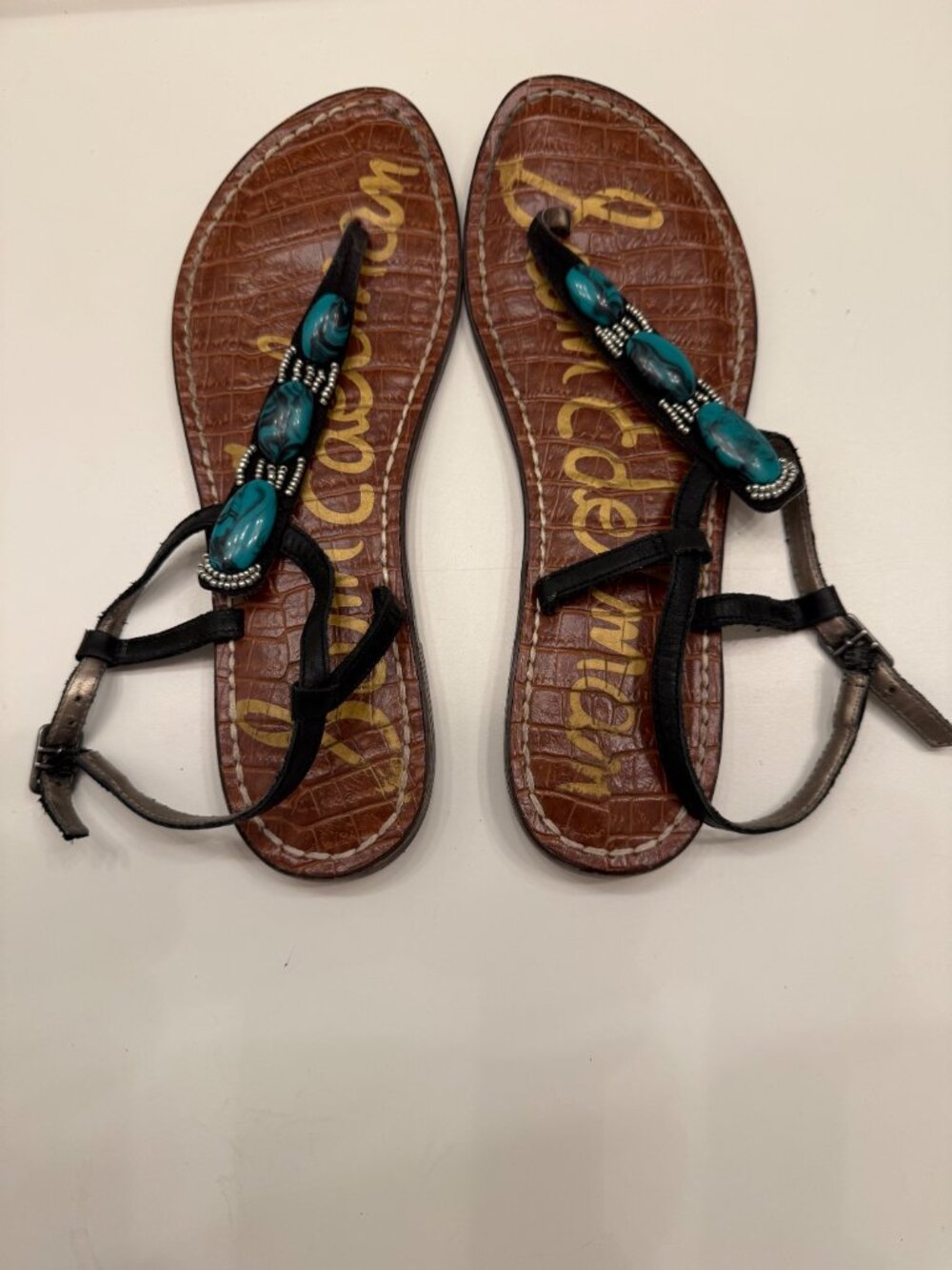 Sam Edelman Size 7 turquoise and silver beaded sandals